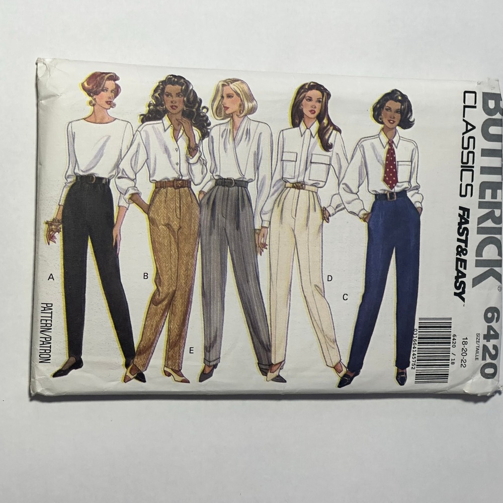 Butterick 6420 Sewing Pattern Misses Pants Size 18-20-22 Uncut 1992 Fast & Easy